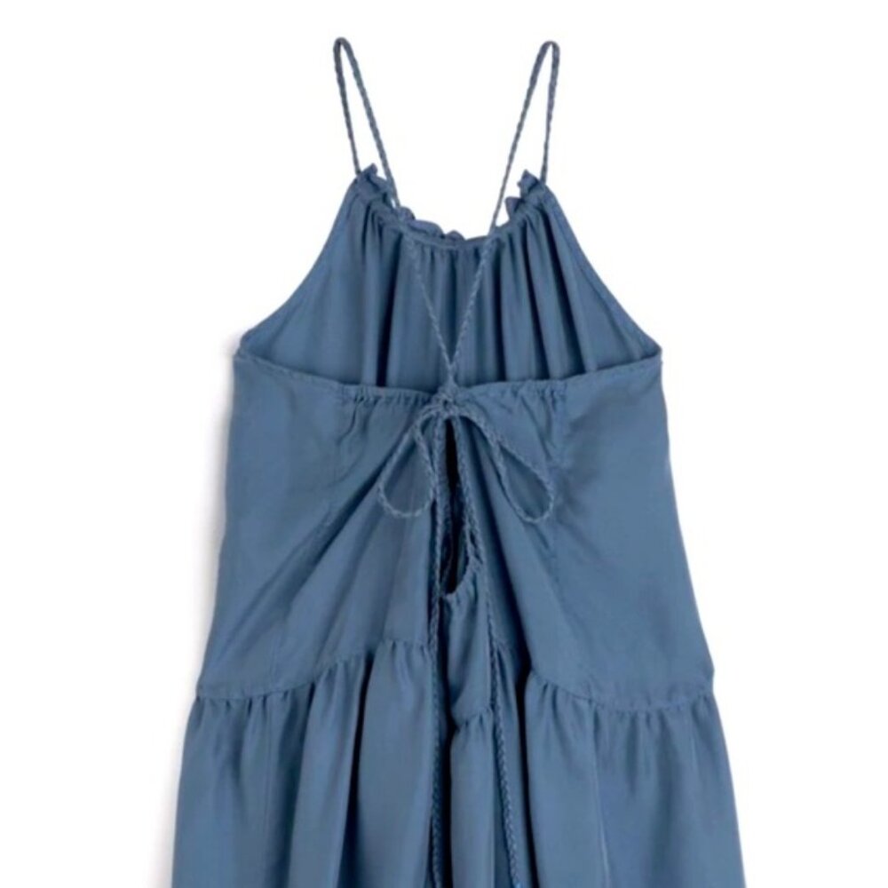 Unsubscribed Washable Silk Tiered Blue Dress